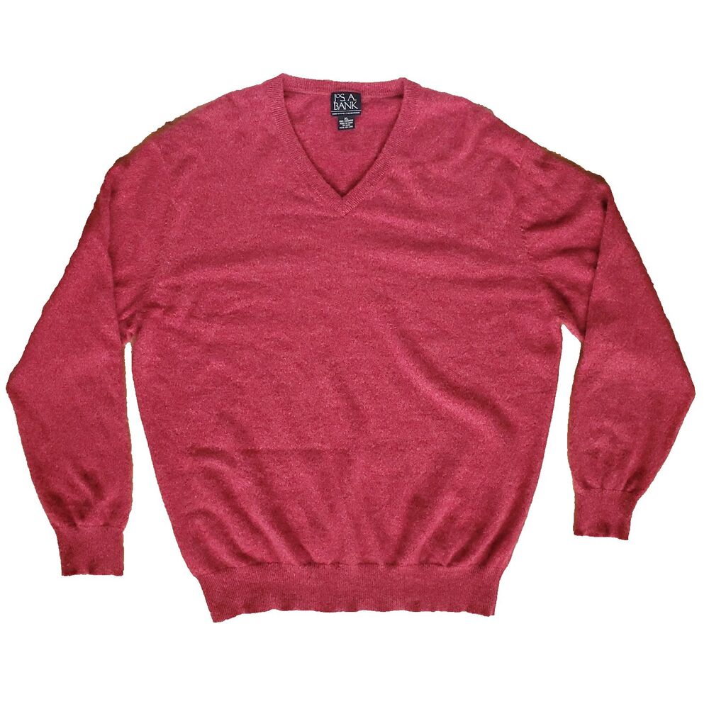 Jos A Bank 100% Cashmere Sweater Mens XL Red V Neck Pullover Soft Holiday Preppy - Picture 4 of 8